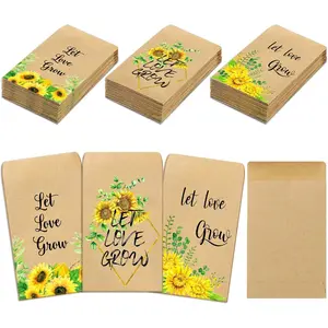 150 Pcs Sunflower Seed Envelopes Let Love Grow Seed Packets 3.5 x 2.4 Inch Self Adhesive Wedding Envelopes Rustic Floral Seeds Storage Pockets for Wedding Garden Office Party Supplies