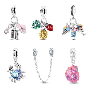 MULA Summer Beach Vacation Jewelry Set, S925 Silver Plated Inlaid with Cubic Crystals and Glass - Compatible with Pandora Bracelets and Necklaces, Great Gift for Summer Vacation Travel Adventure for Girls, Women