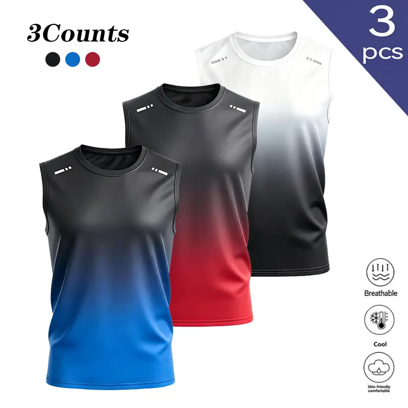Clean Gent 3-Pack Men’s Sleeveless Fitness Training Tank Tops — Lightweight, Breathable, Crew Neck, Versatile Gradient Design, Machine Washable