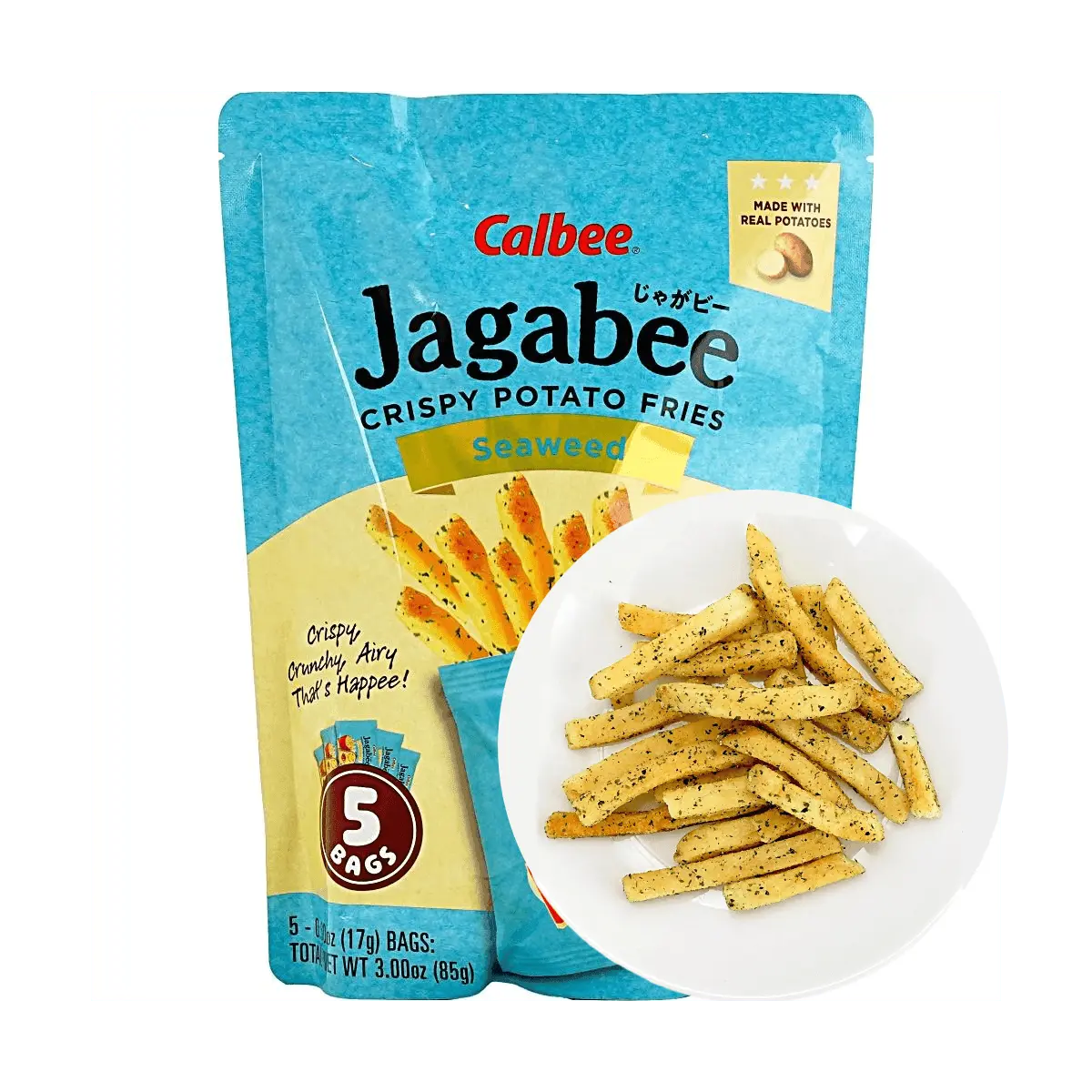Calbee Jagabee Potato Sticks Seaweed 3oz - Japanese Crispy Fries, 5 Bags, Popular Asian Snack