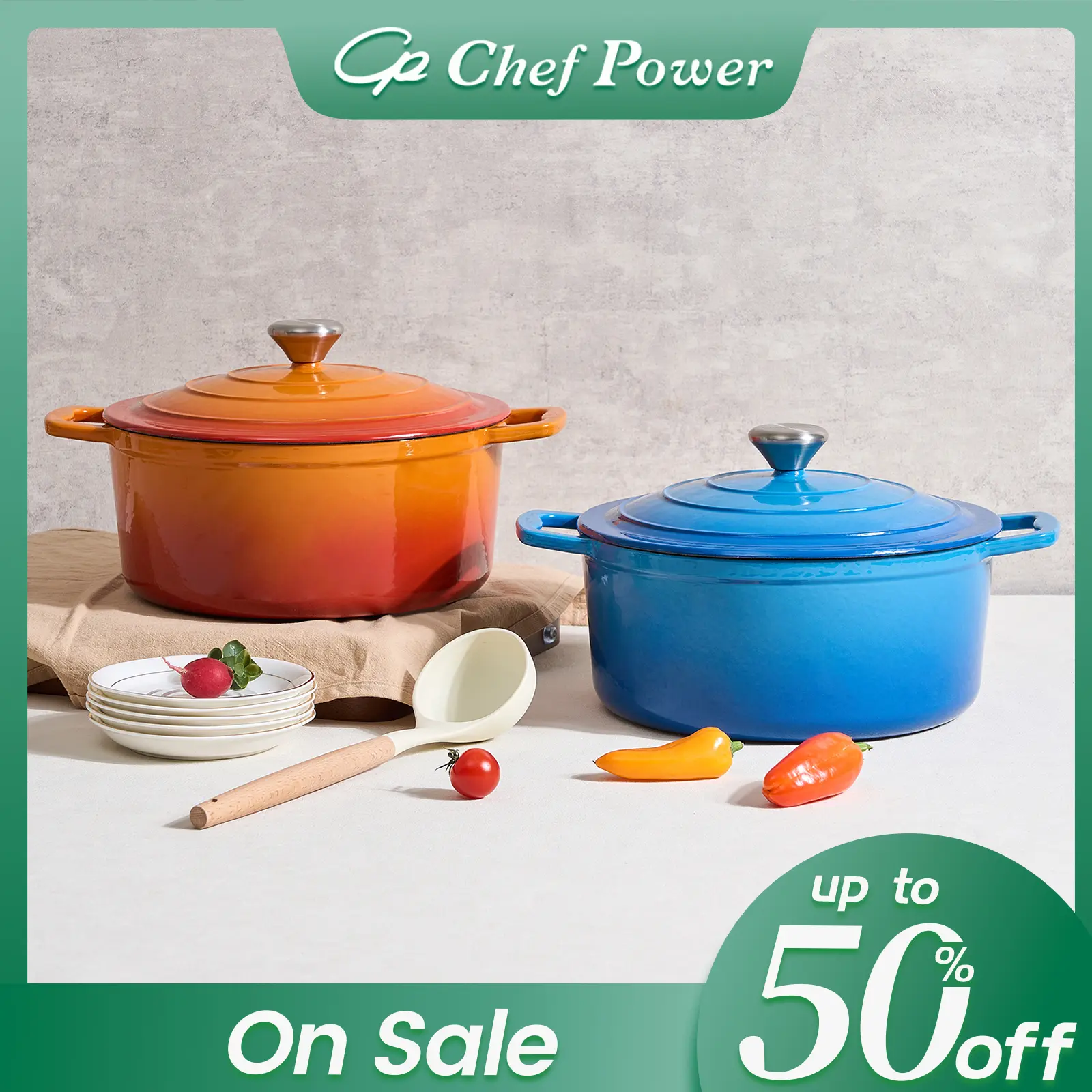 Chef Power Enameled Cast Iron Dutch Oven Pot with Lid, 5QT, Casserole Dish, Braiser Pan, Safe for All Cooktops, Oven Safe Cookware  Deep Fry Induction Compatible Even Heat Distribution Stainless Steel Knob Bake Boil Durable Heirloom Stew Wide Handles
