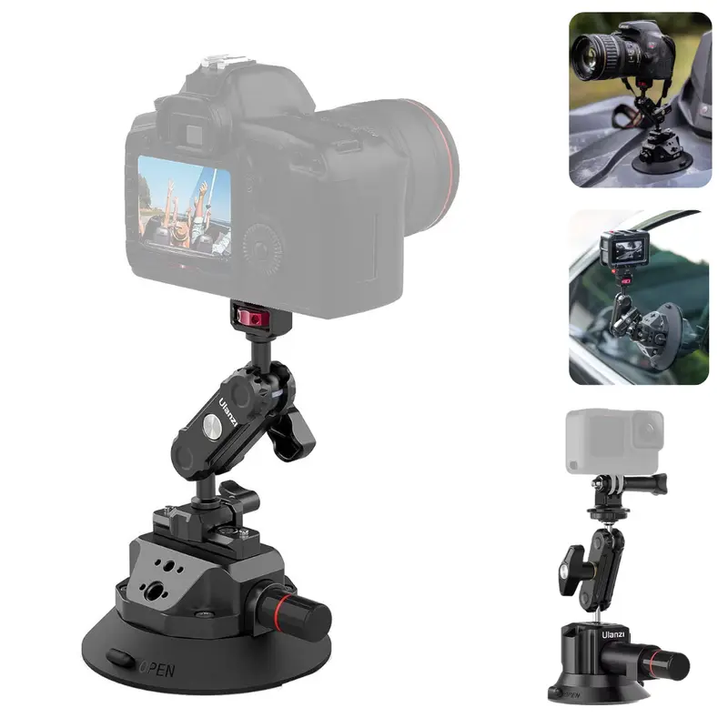 ULANZI SC01-SC02 Metal-Rubber 360-Degree Adjustable Suction Cup Camera Mount - 4.5 Inch Size, 525g Weight, 60kg Horizontal Load, -20℃-70℃ Temp Range, 3kg Suggested Portable Magic Arm Bracket for DSLR, Action Camera, Videography Equipment