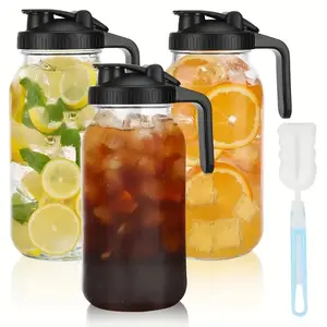 3 Pack 64oz Glass Mason Jar Pitcher with Airtight Lid and Handle – Wide Mouth, Leak-Proof, Ideal for Sun Tea, Cold Brew, Lemonade, Iced Coffee, Milk, and Water
