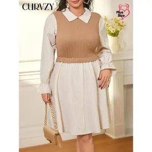 All season CURVZY plus Size l Long Sleeve Dress for Daily Outdoor Wear