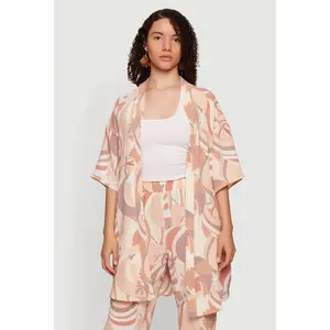 Oversized Crepe Knit Printed Pattern Kimono
