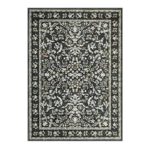 Ultra Soft Vintage Floral Area Rug - Non-Slip Rubber Backing - Low Pile Washable Carpet - Collapsible Printed Mat for Living Room, Bedroom, Nursery - Farmhouse Decor