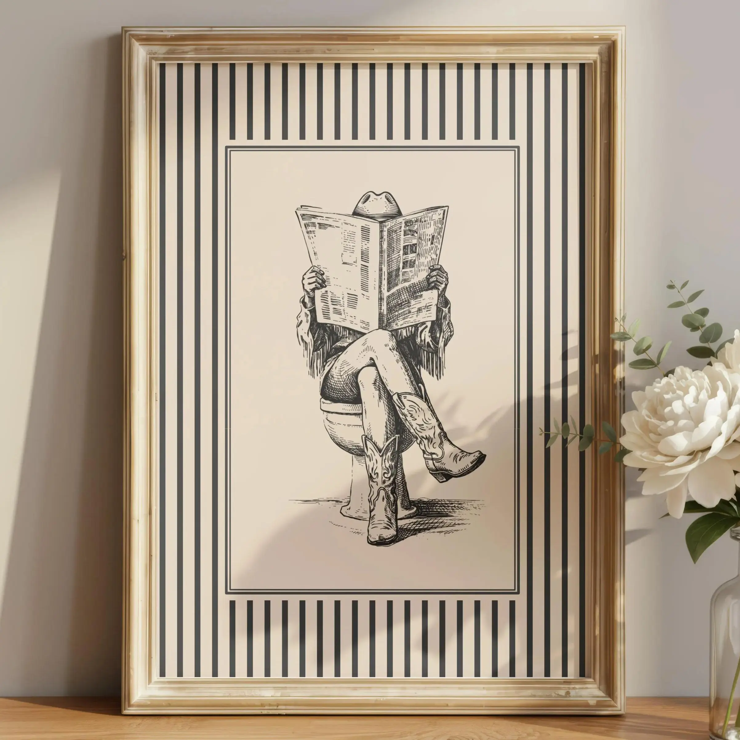 Western Cowgirl Art Print, Vintage Cowboy Boots Wall Art, Rustic Farmhouse Decor, Neutral Western Poster