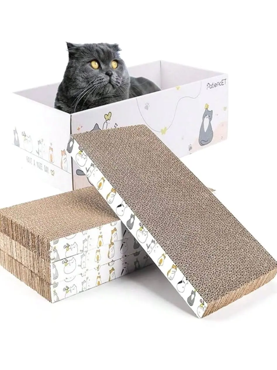 Tophouse 4 Pack Cat Scratch Pad With Box, Cardboard Cat Scratcher For Indoor Cats