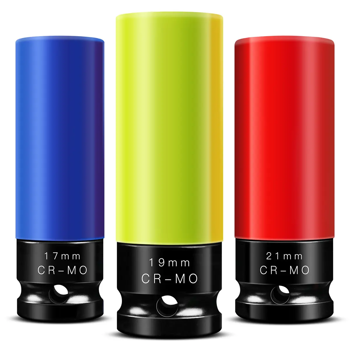 BOEN 1/2" Drive Wheel Protector Impact Socket, Non-Marring Lug Nut Thin Wall Deep Socket Set, CR-MO, 6 Point, Color-Coded | Metric 17 19 21 mm (3 PCS)