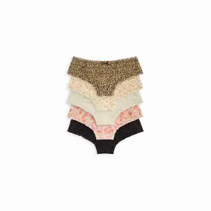 Cider 5 PCS Lace Mid Rise Lettuce Trim Bowknot Brief