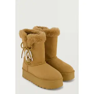 Pearl Bow Lace-Up Winter Boots
