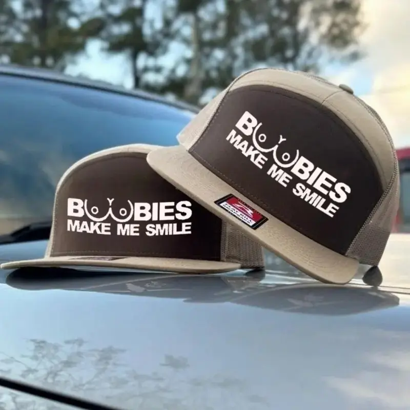 [SAVE upto 50%] Boobies Make Me Smile Trucker Hat – Funny Embroidered Mesh Snapback Cap, Bold Humor Streetwear for Men Who Love to Stand Out, Perfect for Parties & Casual Style