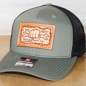 Blue Collar I Fix Shit Leather Patch Hat