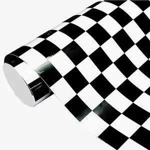 Black White Checkered Racing Flag Camouflage Car Vinyl Wrap Film Self Adhesive For Kitchen Countertop Cover Motorbike Sticker Car Decal