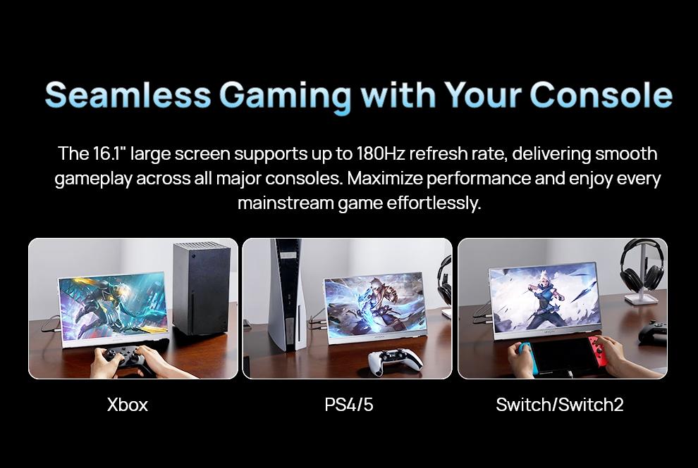 ARZOPA 16.1" 2.5K 180Hz Portable Gaming Monitor 107% sRGB 2560x1440 QHD 1080P Ultra Slim External Second Screen for Laptop PC PS5 Mac Xbox with Built-in KickStand & Dual Speakers