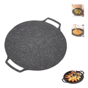 Cast Iron Grill Pan for Stove & Campfire, 11.8 Inch Dual Layer Round Griddle, Non-Stick Coating, Indoor Outdoor Use, Home & Outdoor, Cookware