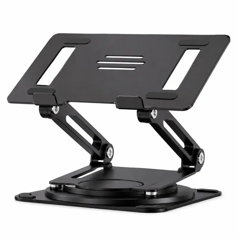 360° Rotating Adjustable Metal Laptop Stand, Ergonomic Foldable Desk Riser for 10–15.6 Inch Laptops, Black
