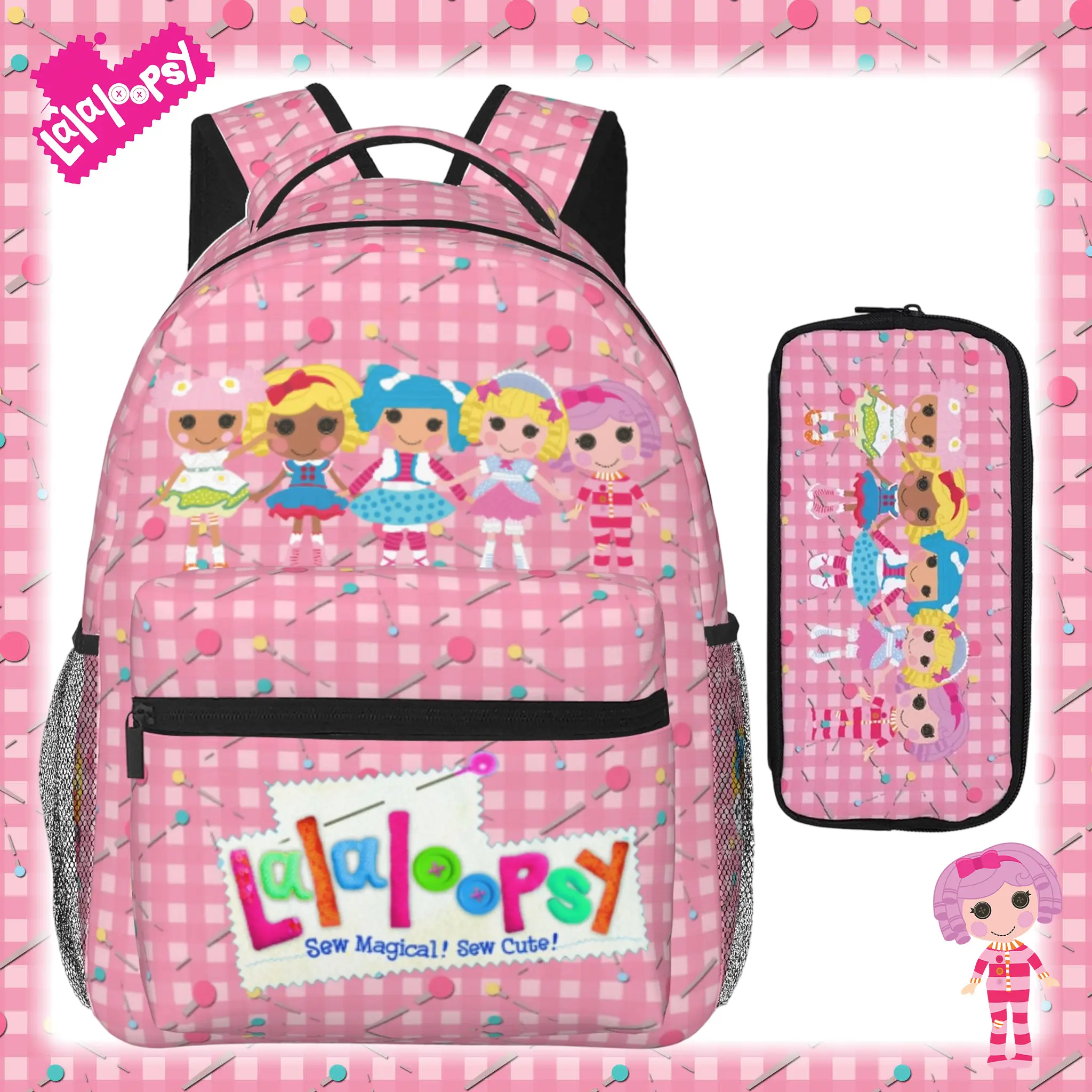Lalaloopsy Full Print Anime Cartoon Backpack Multi Pocket We're Lalaloopsy Netflix Bookbag, Lightweight MGA Lalaloopsy Daypack forTeen to Middle School