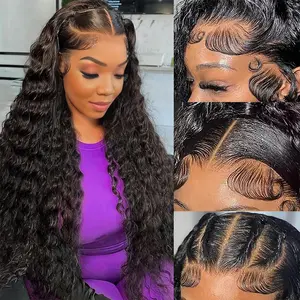 [New Arrival]ILYquel 13x6 Lace Front Wigs Natural Black Deep Wave Human Hair Wig Pre-Plucked Transparent Lace Frontal Wig with Baby Hair
