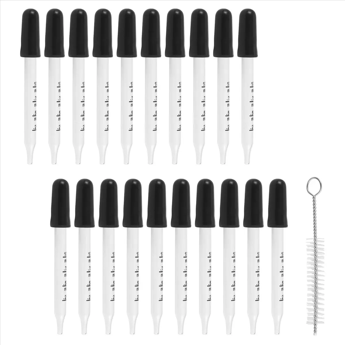 20Pcs 1ml Glass Liquid Droppers with Black Suction Bulbs, Straight-Tip Eye Dropper Pipettes for Automotive Oil, Makeup Art Liquid Applications