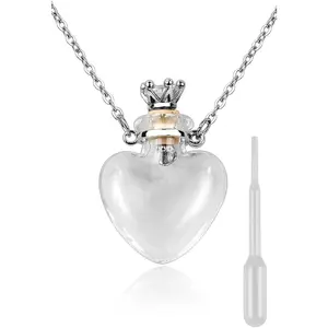 Vial Necklace Heart Shaped Perfume Bottle Pendant Blood Vial Necklace for Liquid Memorial Jewelry for Ashes Glass Keepsake Urn Necklace for Women