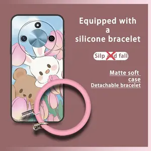 Solid Color Ring Phone Case For Honor X50 Funny Cute Protective Personality Soft Case Back Cover Waterproof Dirt-resistant heat dissipation Bracelet Cartoon Youth Anti-knock