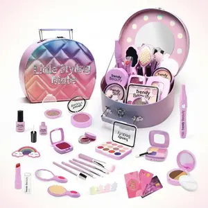 Girls' Realistic Makeup Set with Mirror, Cosmetic Box, Kids Vanity & Multiple Accessories, Interactive Gift for Kids Aged 3+, Perfect for Playtime