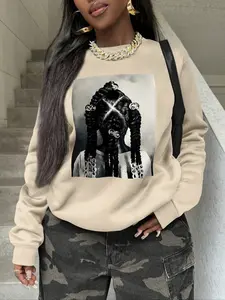 Women's Fashion Street Style Geometric Print Fleece Knit Pullover Hoodie Sweatshirt, Fall Winter New Halloween Ghost Design Casual Loose Fit Women's Clothing, Womenswear