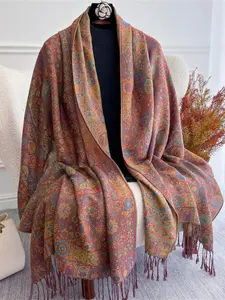 Women's Fashion Winter New Jacquard Scarf Thick Imitation Wool Warm Scarf Outdoor Windproof Headscarf, Stylish and Cozy Accessory muslim hijab, Tassel Decor Scarf