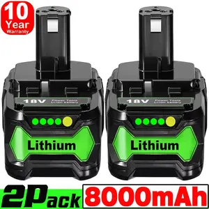 8.0Ah 18V 2Pack Replacement for Ryobi 18V Battery ONE+Plus Li-ion P108 P102 P103 P104 P105 P107 P109 P122PBP005 RB18L50 Cordless Power Tools with LED Indicator