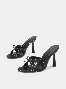 Elegant Women's Retro Polka Dot Bow High Heel Stiletto Sandals – Cross-Strap Open Toe Mules, Summer Women's Sandals, Embellished Heels, perfect for weddings, parties, banquets, daily commuting, Easter, and Mother's Day.