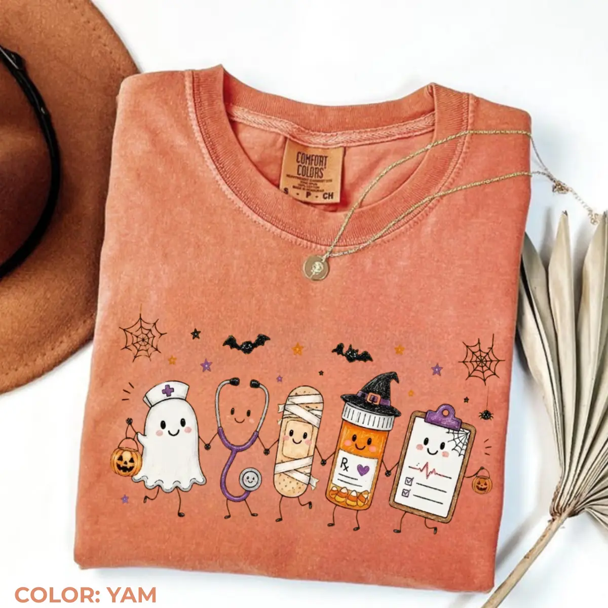 Comfort Colors Halloween Nurse Doodle Shirt, Ghost Nurse Life Graphic Tee, Stethoscope Mummy Pill Bottle Medical T-Shirt