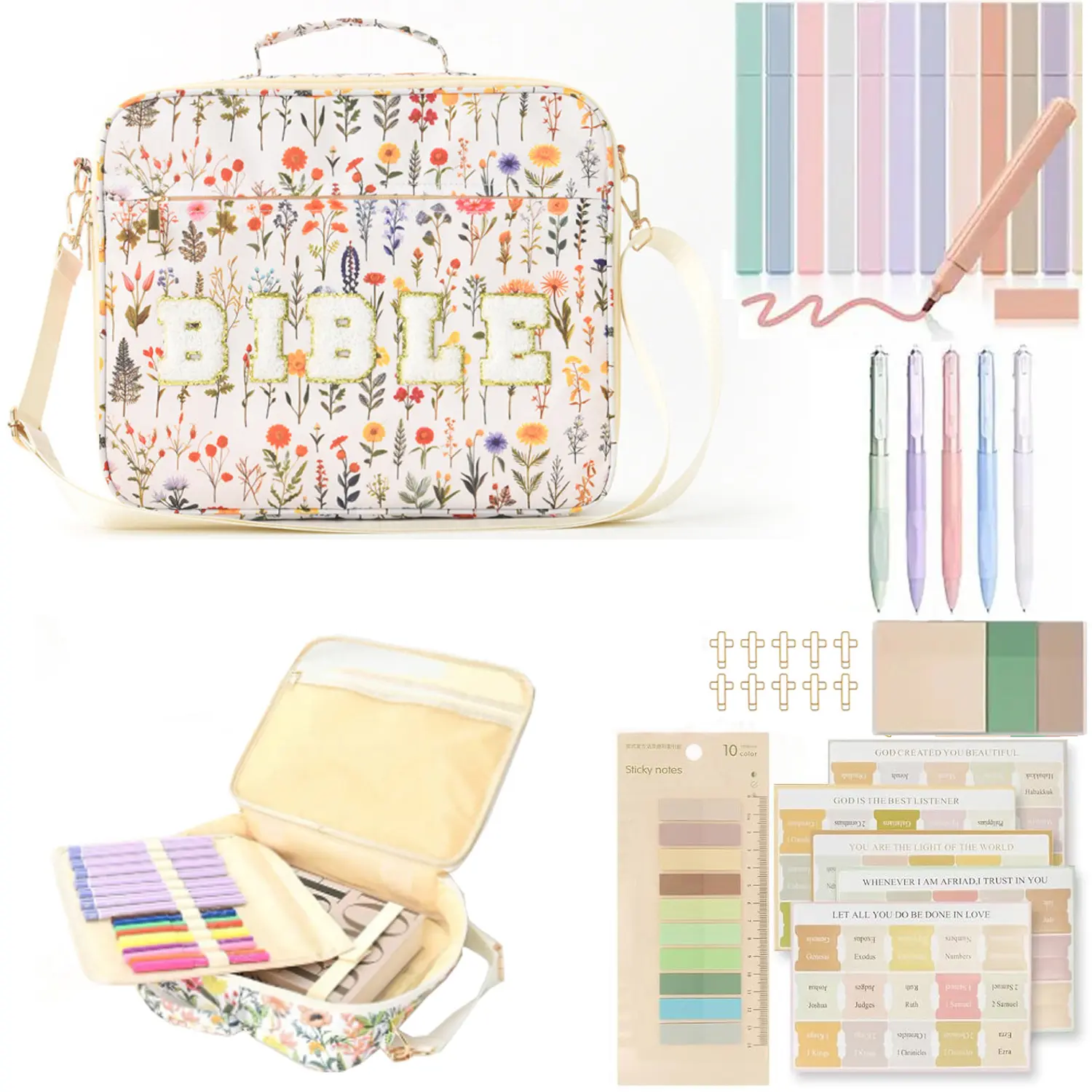 Bible Bag for Women, Capacity Chenille Letter Case with Shoulder Strap Aesthetic Annotation Kit Gift,Bible Cover Case for Women, Large Bible Bag w/ShoulderStrap, Bible Study Supplies Bible Journaling Kit BookCarrying , Mothers Day ChristianGifts