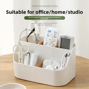 Multi-Compartment Desk Organizer Storage Box with Dividers - Desktop Remote Control Holder Stationery Pen Pencil Cosmetic Makeup Jewelry Accessories Caddy for Home Office Dorm Room TV Living Room Bathroom Kitchen Counter Tabletop Organization