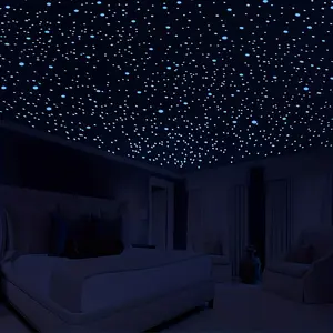 633pcs Luminous Stars Decals Decor For Ceiling, Glow In The Dark, Realistic 3D Self-Adhesive Star Stickers, Starry Sky Shining Decoration, Perfect For Bedroom Bedding Room Gifts (Green And Sky Blue) Decorative Ornaments Glass