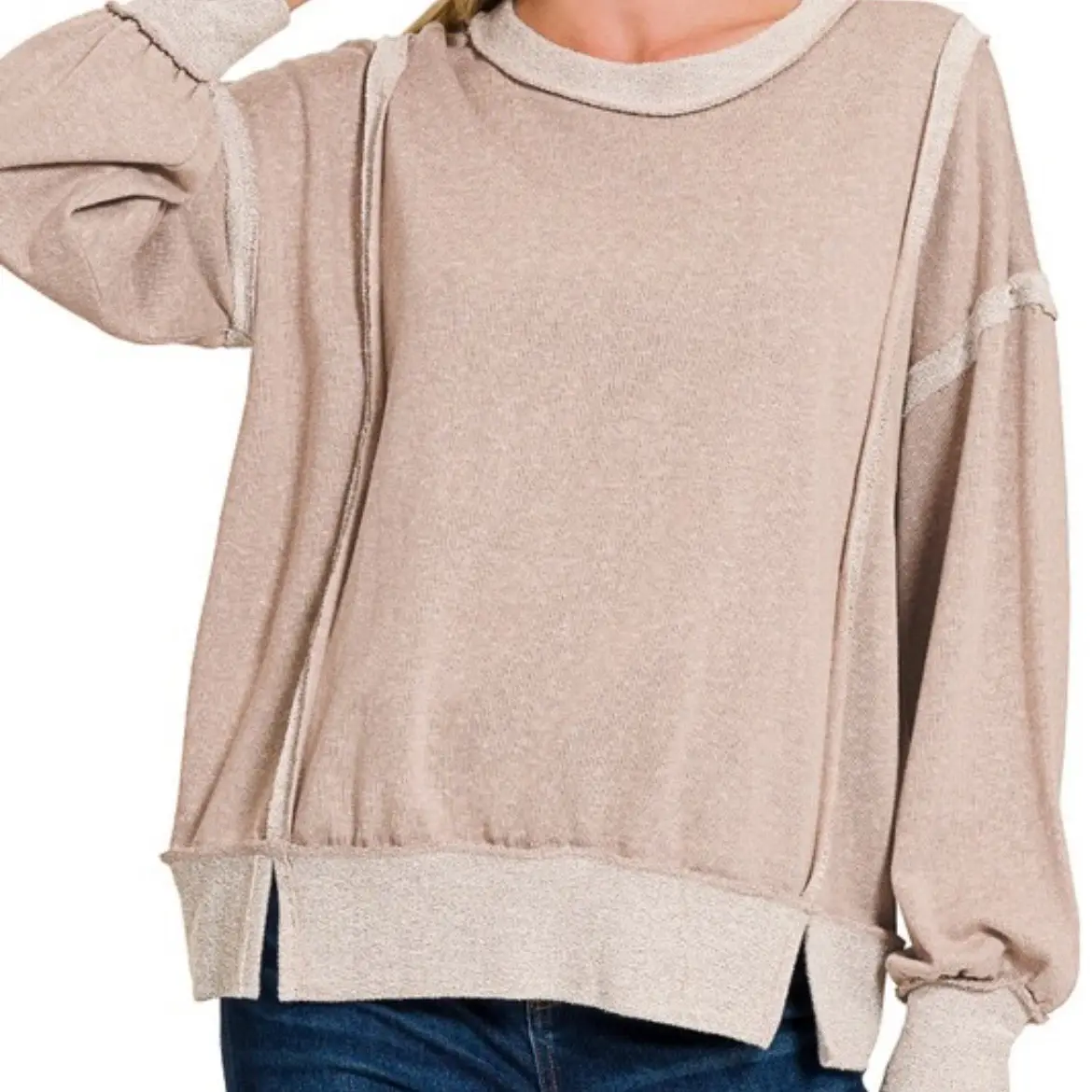 Zenana-Washed Bottom Band Exposed-Seam Sweatshirt, Womenswear Comfortable