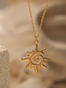 1pc Simple 18k Gold Plating Stainless Steel Sunburst Sun Ray Delicate Pendant Women Necklace Sprial Pendant Jewelry Collarbone Chain For Women Summer Wear Dainty Necklace