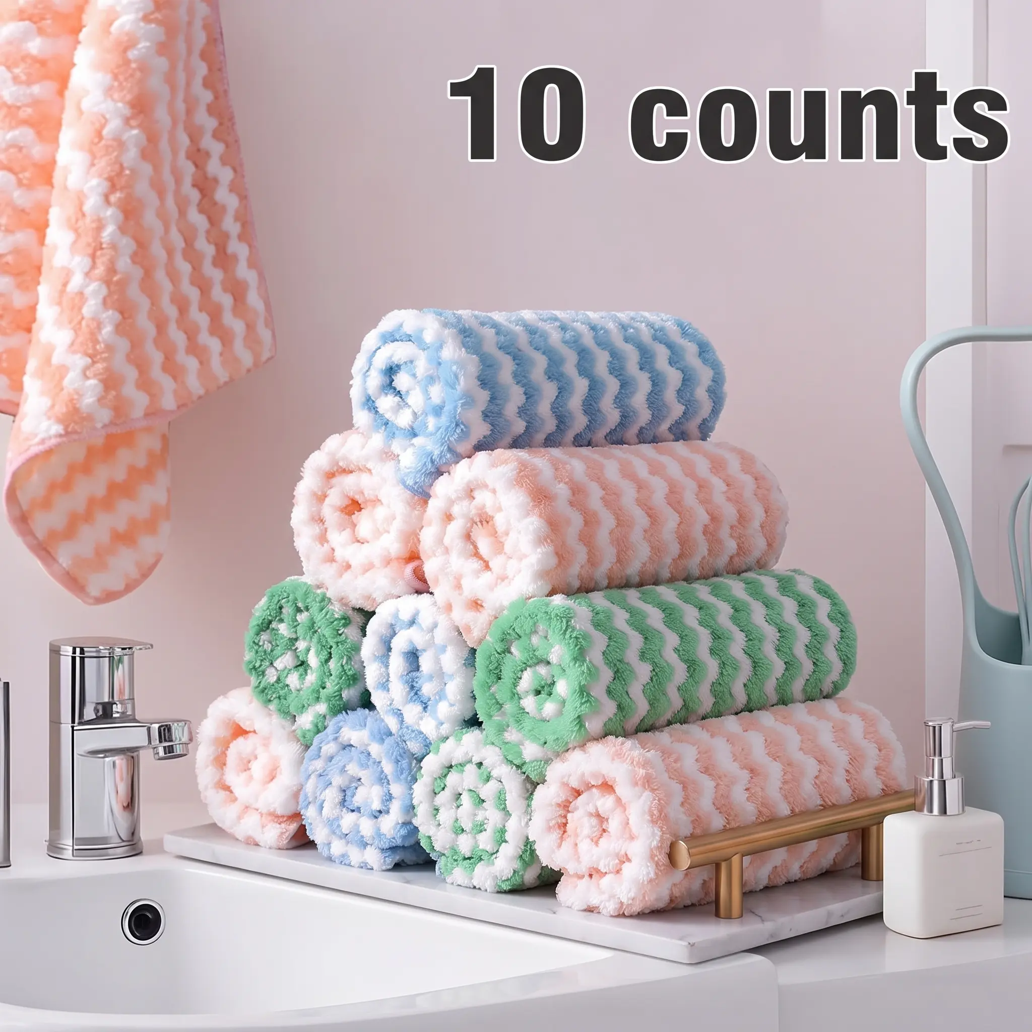 10-Count Super Absorbent Reusable Cleaning Cloth Pack - Absorbent Towel for Kitchen Dish Washing, Kitchen Drying, Daily Use (Random Colors)