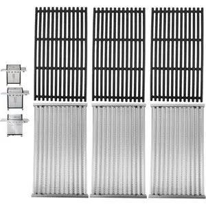463242716 Cast Iron  Grate & Stamped Emitter for Charbroil 463242715 463257520 463276016 Commercial, Signature  4 Burner 466242715 466242815 G541-0016-W2 G533-2200-W1,17x9.5'',3PCS Set