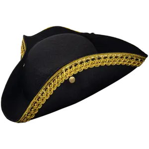 Colonial Hat For Teens and Adults | Colonial Black Tricorn Hat with Gold Trim - Perfect for Halloween, Theme Party, School Play & Pirate Dress Up - Cosplay Costume Accessory