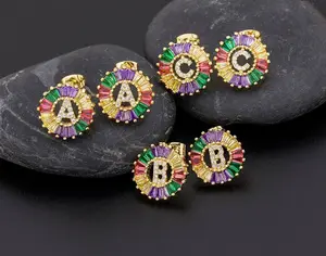A-Z Initial Stud Earring, Colorful Initials , Dangle, Hoop Gold, Gift