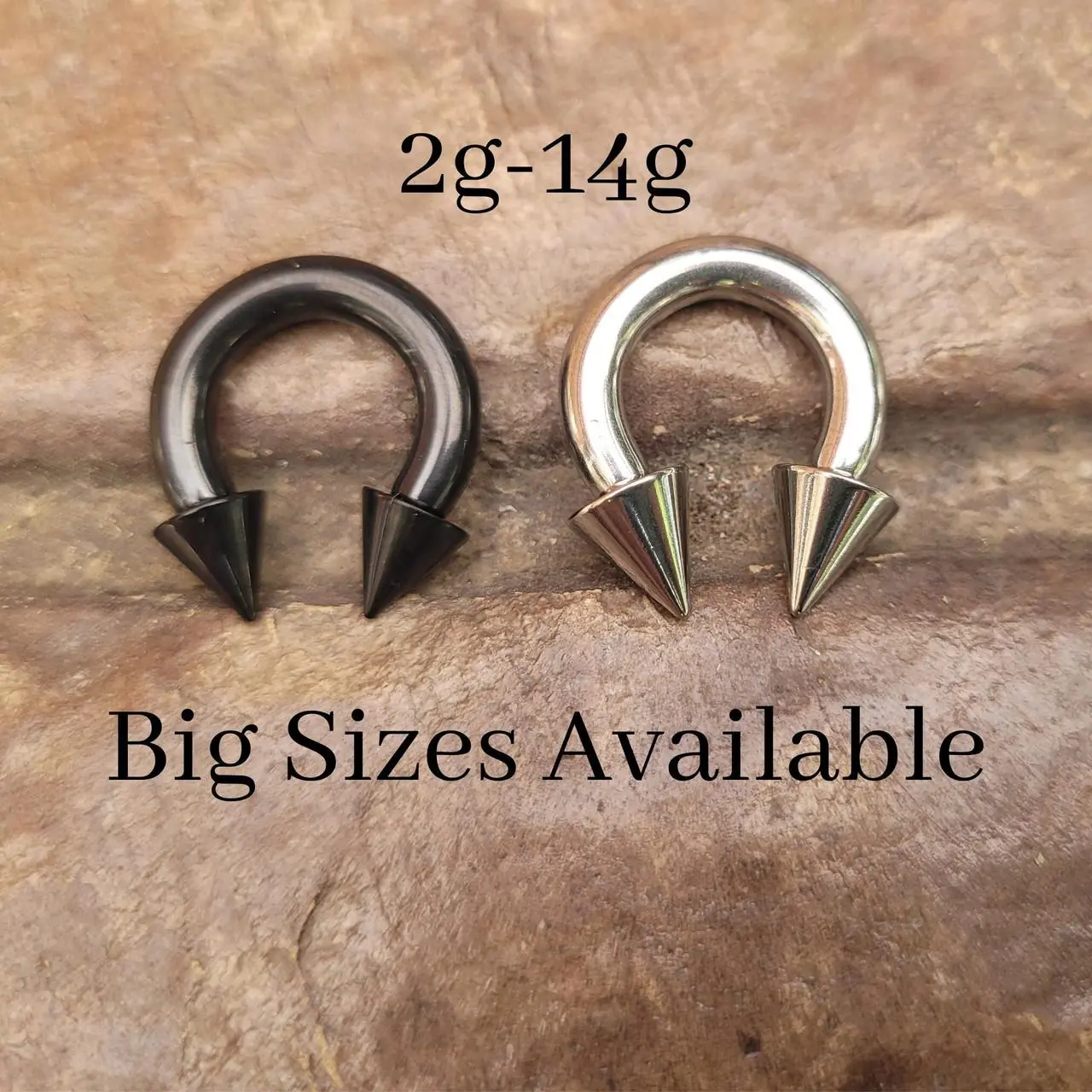 Large Gauge Septum Horseshoe 1 Black + 1 Silver Steel Spike Cone Stretching Circular Barbell 2g 4g 6g 8g 10g 12g 14g piercing pincher gauge big