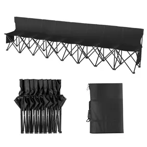 【fathersdaygift】VEVOR Portable Folding Bench 8 Seats Foldable Sideline BenchOutdoor Camping Bench Chair with Carry Bag & BackrestTeam Sport Sideline Bench for Football FishingNo Assembly Instant SeatingBlack
