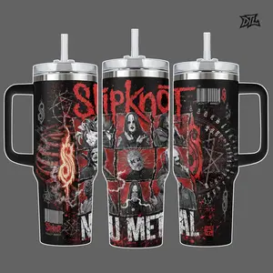 Slipknot Nu Metal Band 20oz 40oz Insulated Tumbler with Handle Straw | Stainless Steel Travel Mug Heavy Rock Music Graphic Print Core Mask Gym Water Bottle Car Friendly Coffee Cup Gift Unisex