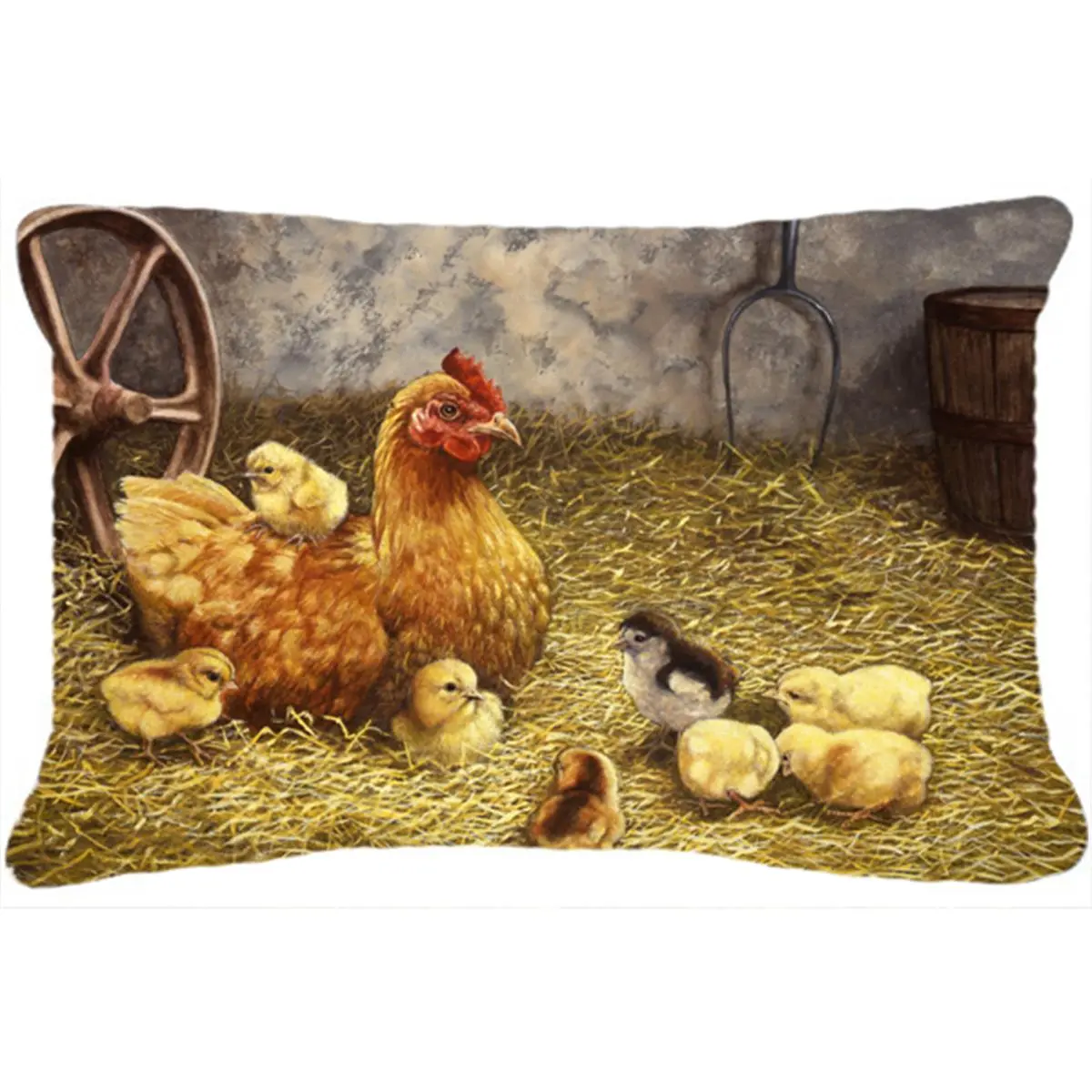 Chicken Hen & Chicks Farm Animals Fabric Decorative Pillow, 16x12 in Fade Resistant Durable Machine-Washable Accessory for Home Outdoor Sofa Garden Cushion, Machine Wash