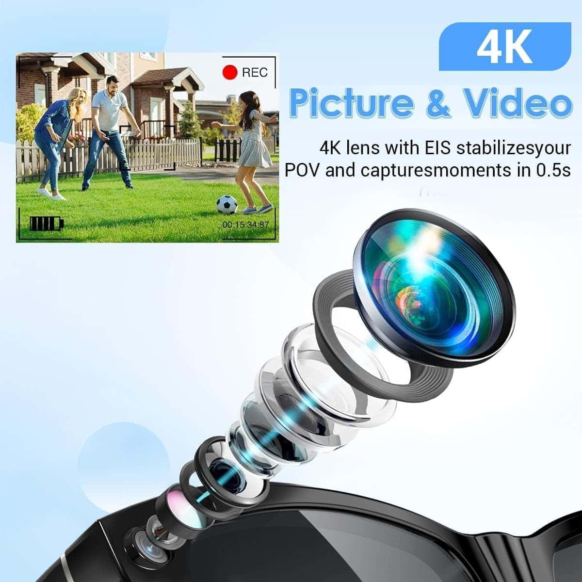 Smart Glasses With Camera For Vlogging 4K Video Stabilization Real-Time AI Translator Photochromic Lenses