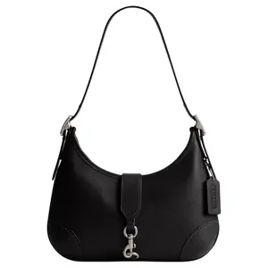 COACH Hamptons 27 Adjustable Handle Leather Tote Bag for Women, Casual Style in Black