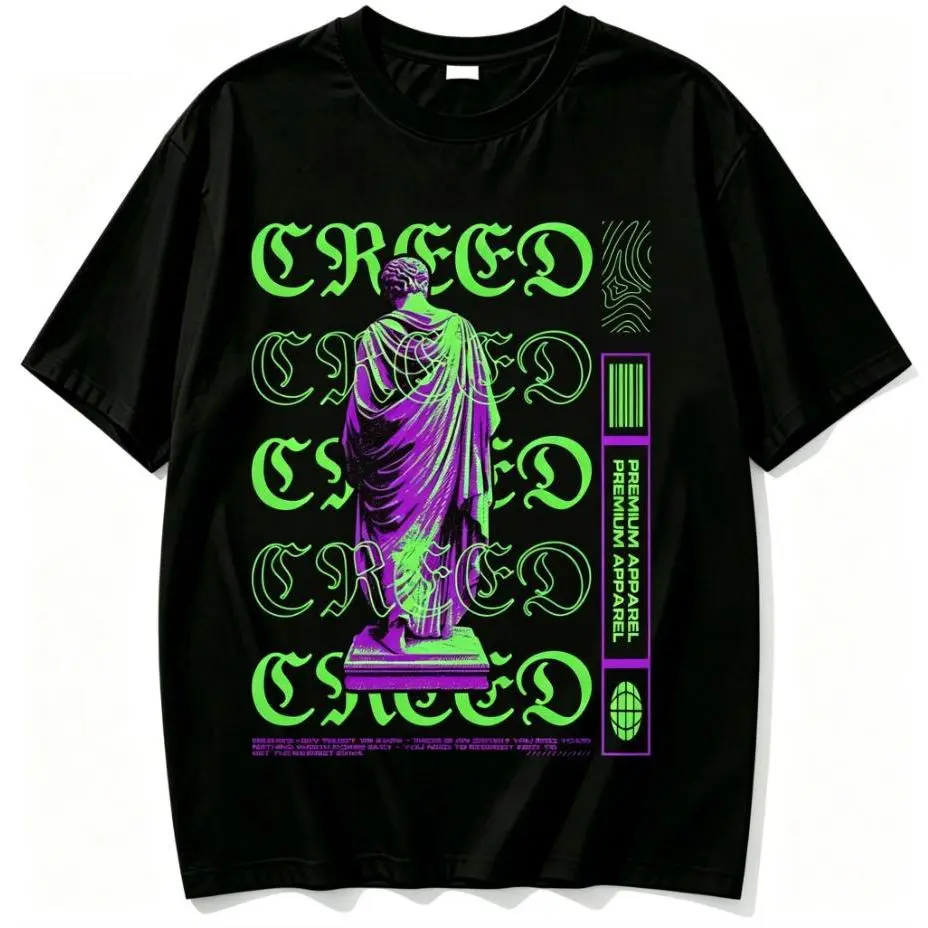 Creed Greek Statue Y2K Cyberpunk T-Shirt, 100% Cotton Dark Academia Streetwear Graphic Tee