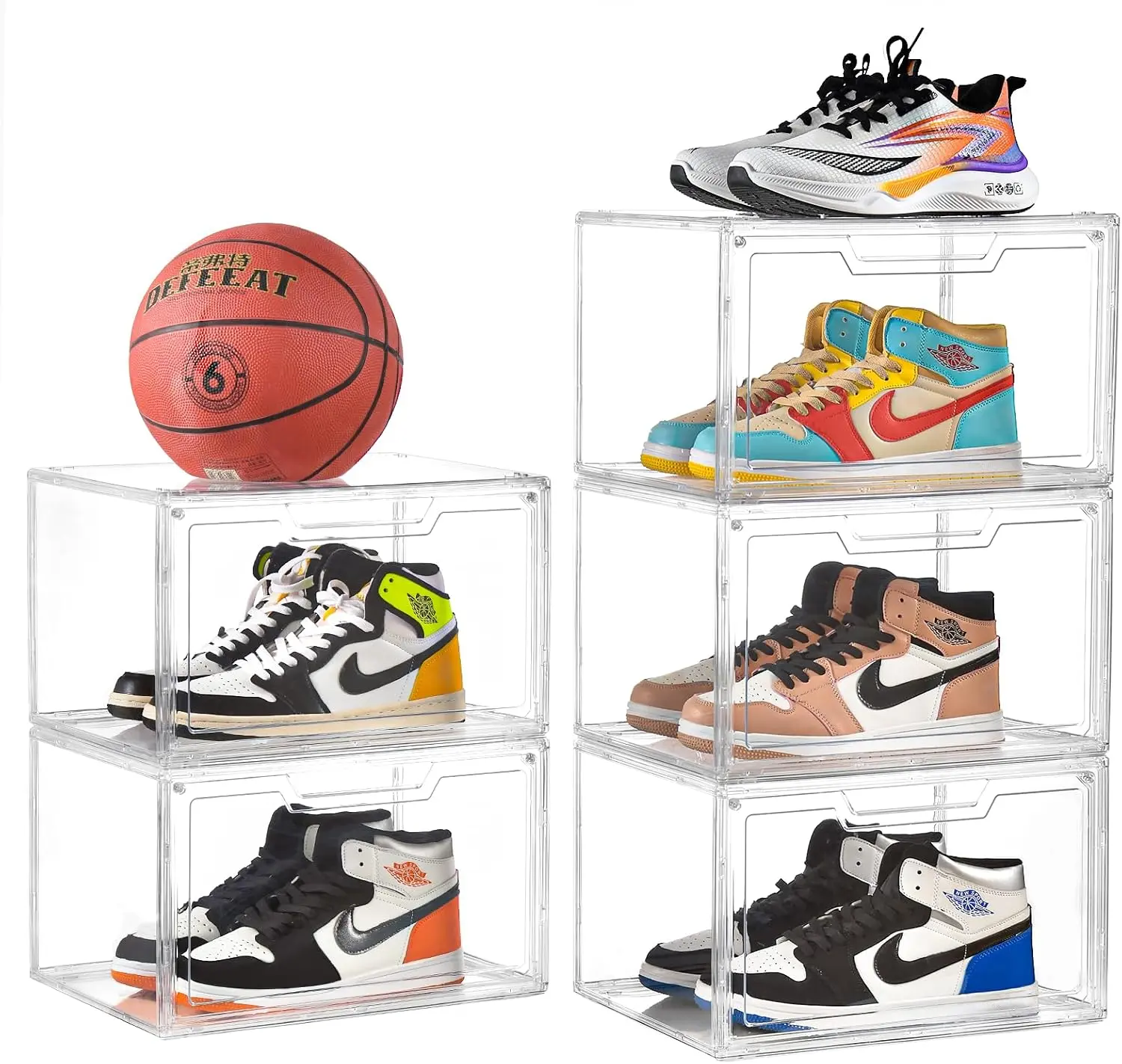 5 Pack Clear Stackable Shoe Organizer Box with Lids,  Shoes Box with  Doors, Transparent Shoe Storage Bins Closet Organizers, Shoes Containers For Sneaker Display, Fit up to  Size16