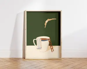Coffee Diver Poster Print, Good Morning Coffee Poster, Coffee Lover Gift, Coffee Station Wall Art, Trendy Kitchen Wall Art